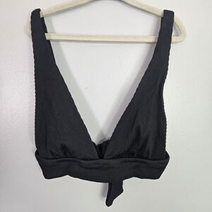 Aerie Black Ribbed Triangle Bikini Top XS Adjustable Straps Tie Back Swim EUC